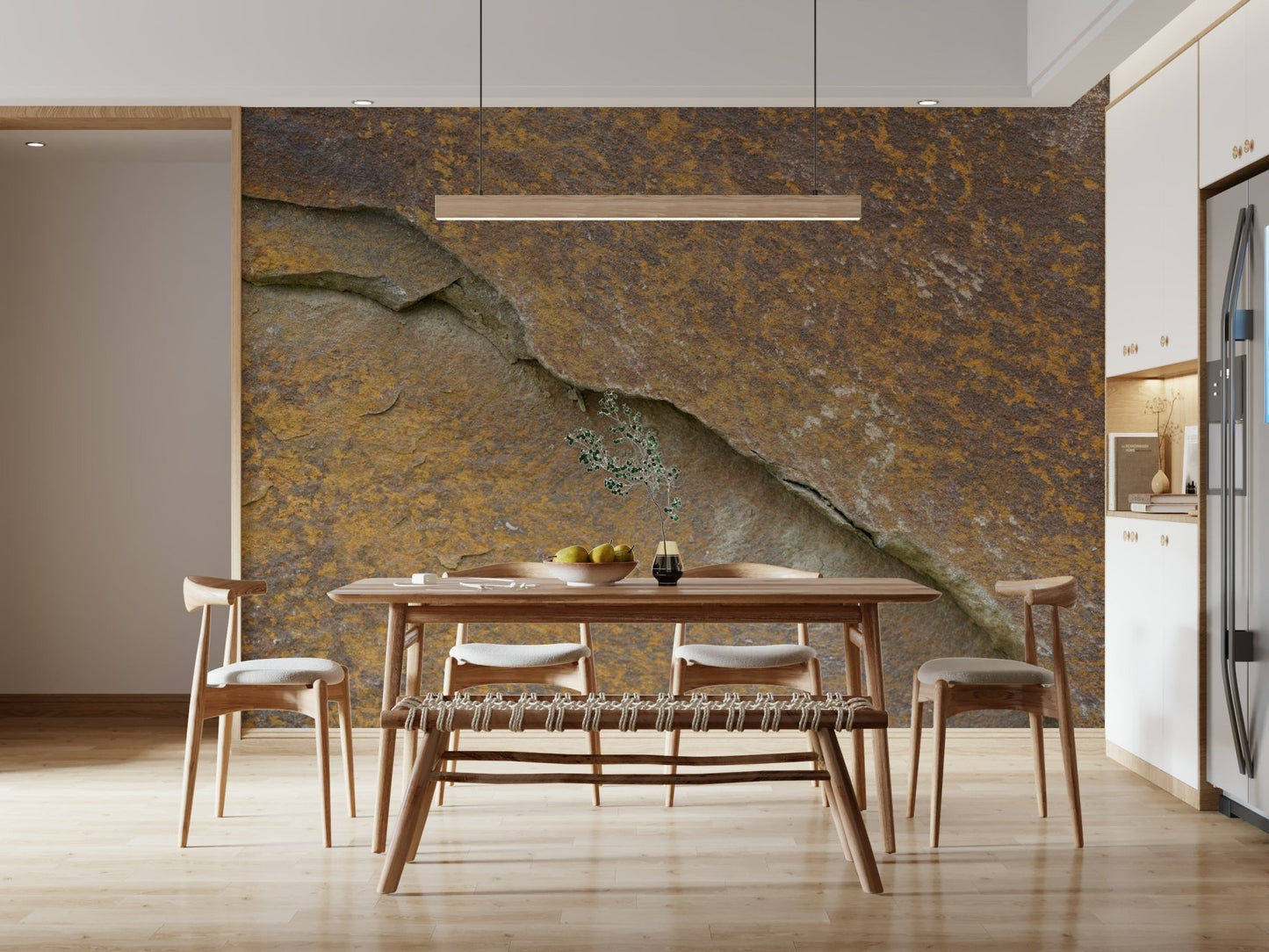 Applying the Cracked Stone peel and stick wallpaper., GD6059
