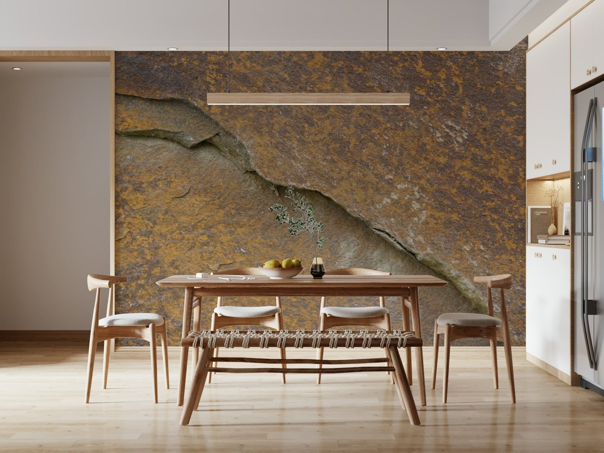 Applying the Cracked Stone peel and stick wallpaper., GD6059