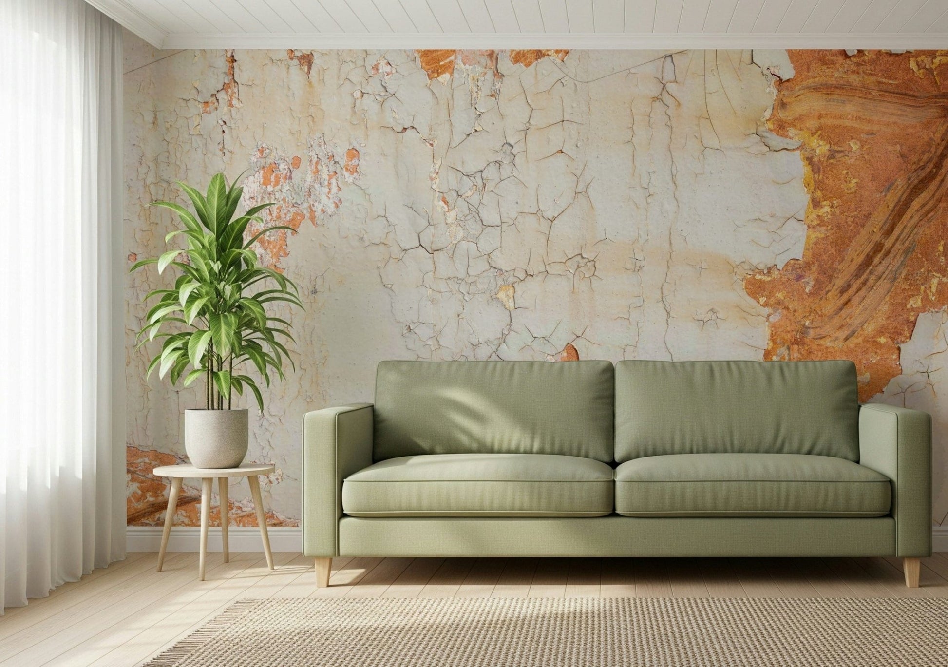 Artistic Cracked Texture wallpaper for walls in a hallway.