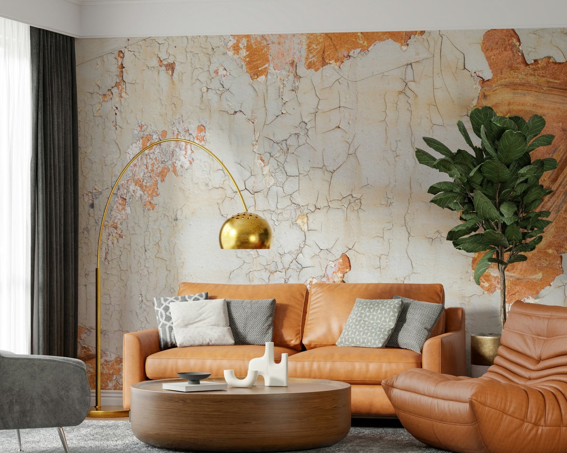 Cracked Texture wall mural in a modern living room.