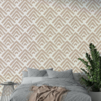 A sophisticated bedroom with a painted ornament mural

