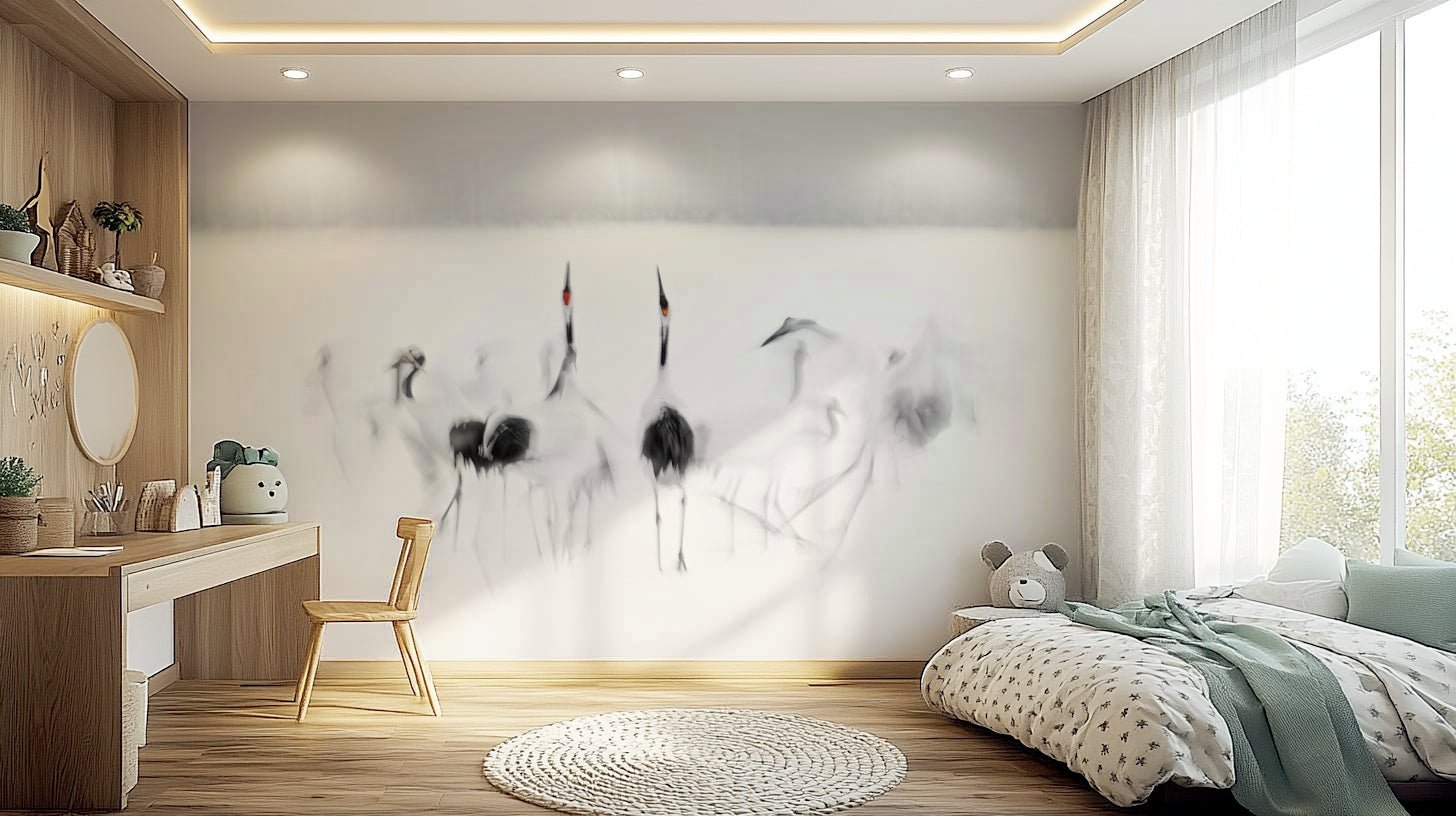 A beautiful modern art wall mural of delicate lines.