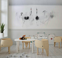A peaceful modern abstract mural on decorative wallpaper.
