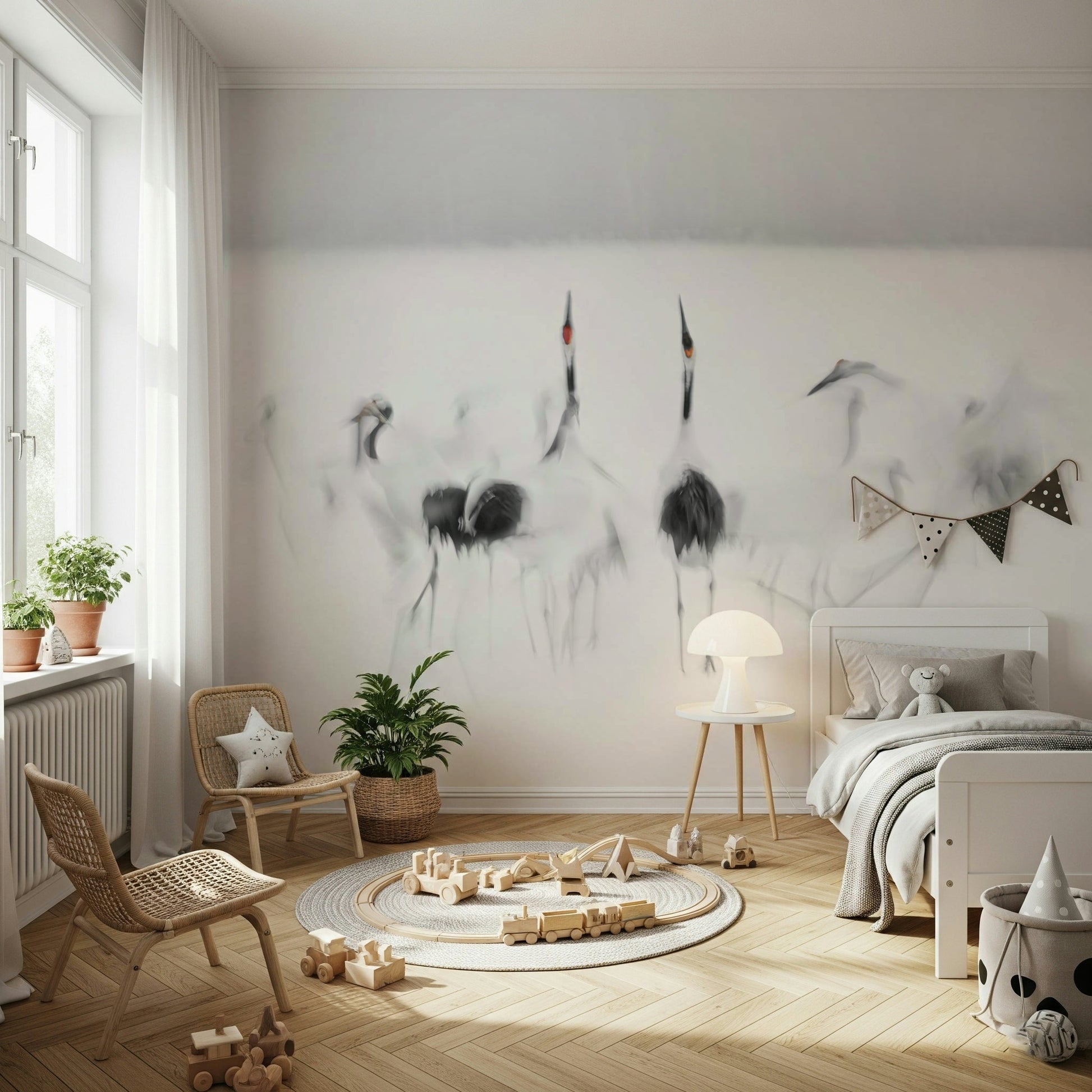A calming abstract design wallpaper mural that defines a space.