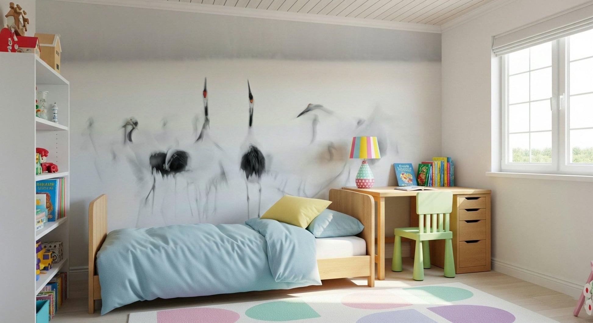 A contemplative gentle design wallpaper mural for a feature wall.