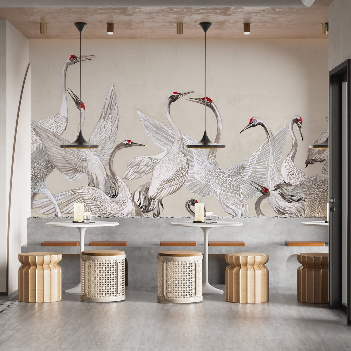 Elegant Crane Dance wallpaper mural, C113