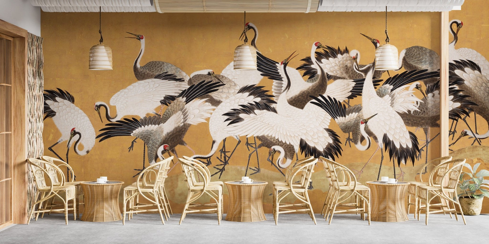 Japanese Flock Cranes Wallpaper For Walls - Giffywalls