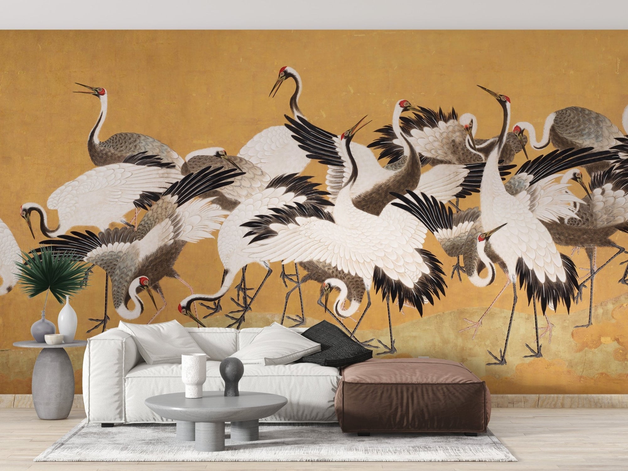 Golden mural of cranes for luxury wall decor MB03
