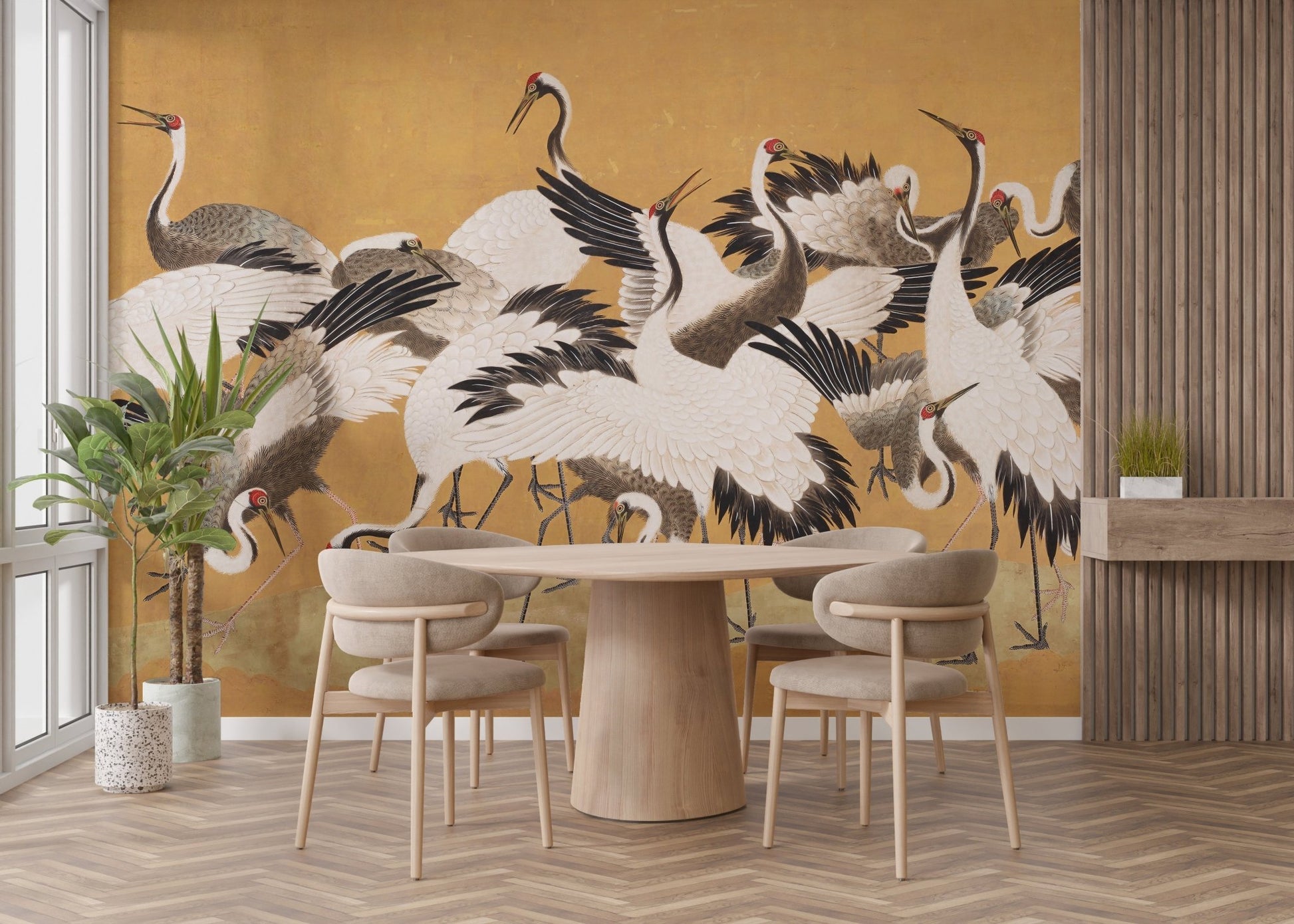 Japanese Flock Cranes Wallpaper For Walls - Giffywalls