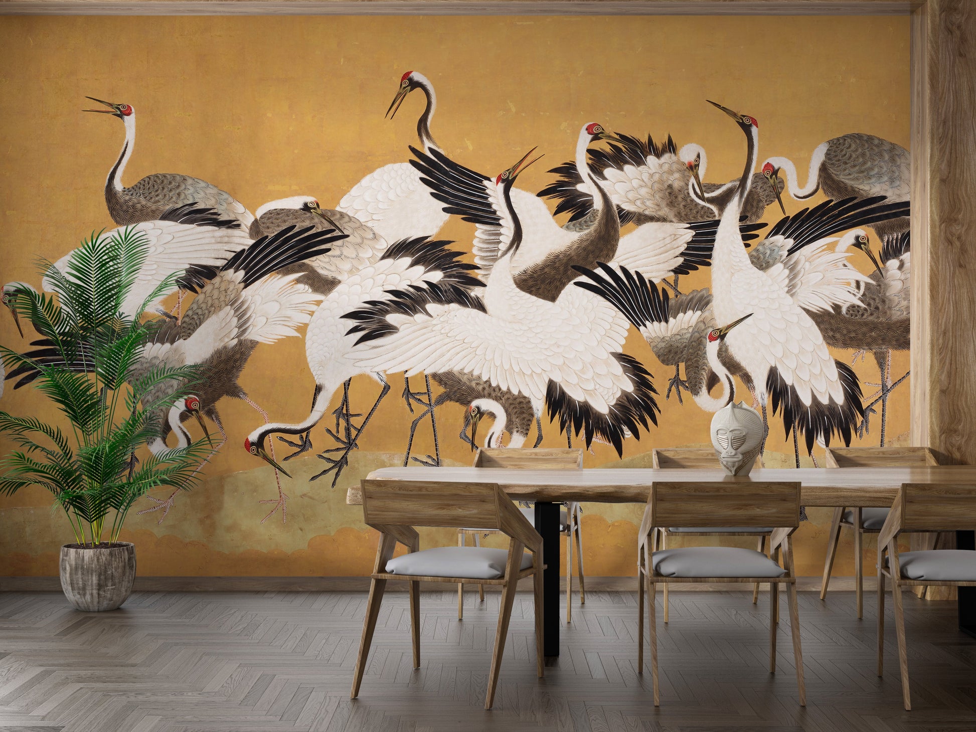 Japanese Flock Cranes Wallpaper For Walls - Giffywalls