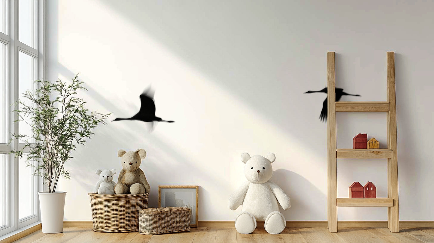 A calming serene bird wallpaper mural that defines a space.

