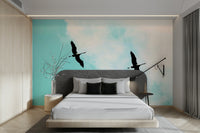 A classic crane bird wallpaper for walls.

