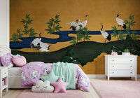 Crane Haven wallpaper used in a high-ceiling entryway for a classic look.