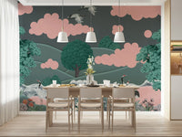 Japanese style crane wallpaper for a calm meditation room wall mural.