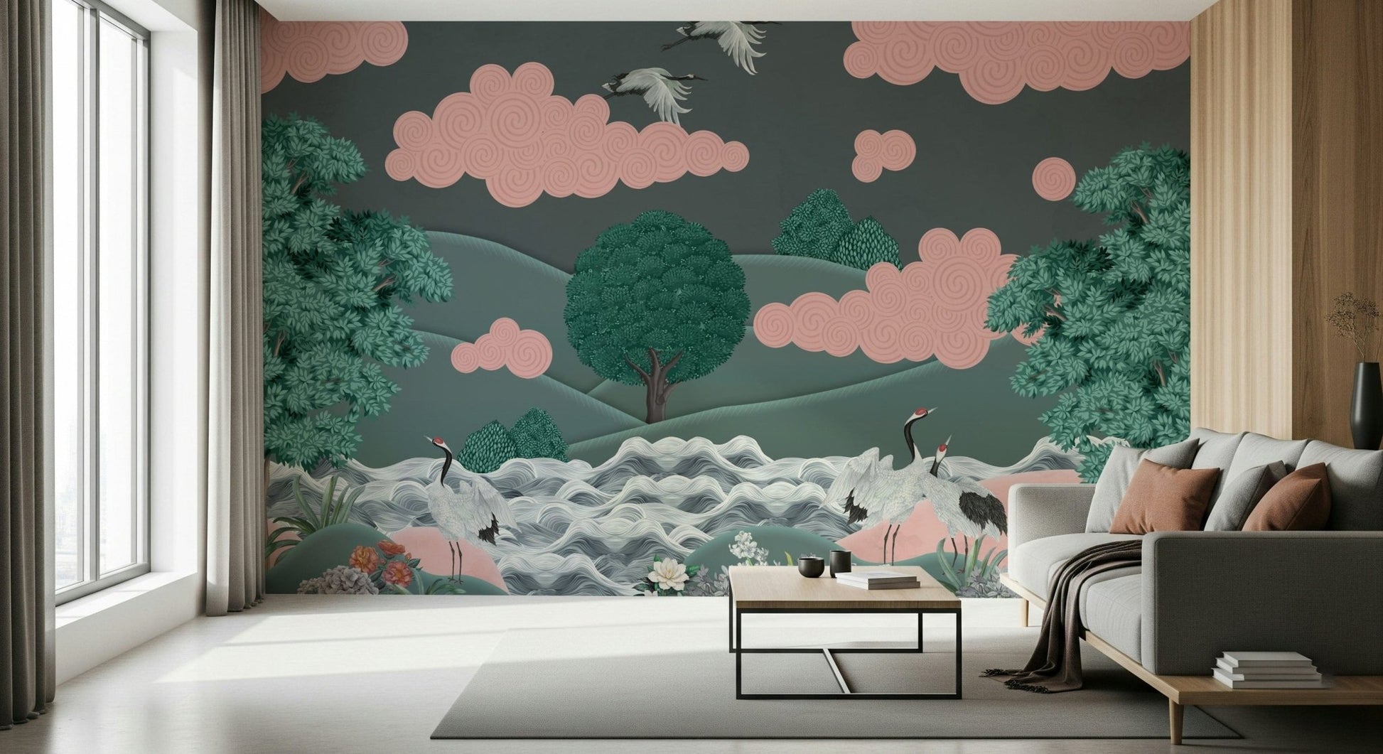 Light ethereal wallpaper for a feature wall in a modern flat wall mural.