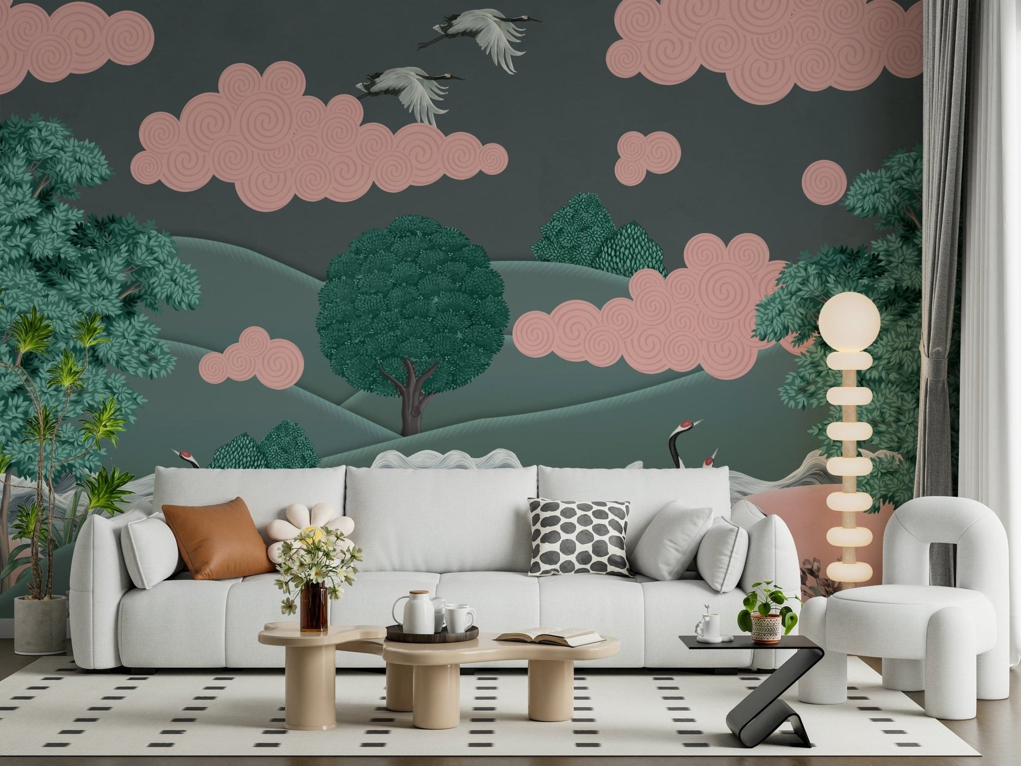 Nature inspired wallpaper with flying birds for a sophisticated suite wall mural., GD4080