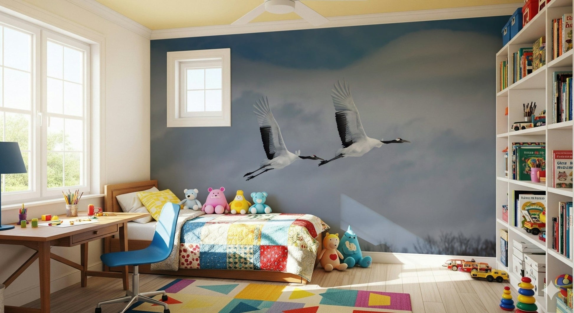 Crane's Flight Wall Mural for a sophisticated guest suite wallpaper.