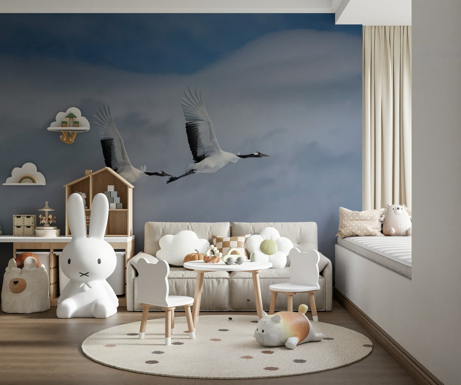 Crane's Flight Wall Mural used as a hallway accent wallpaper.