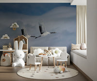 Crane's Flight Wall Mural used as a hallway accent wallpaper.