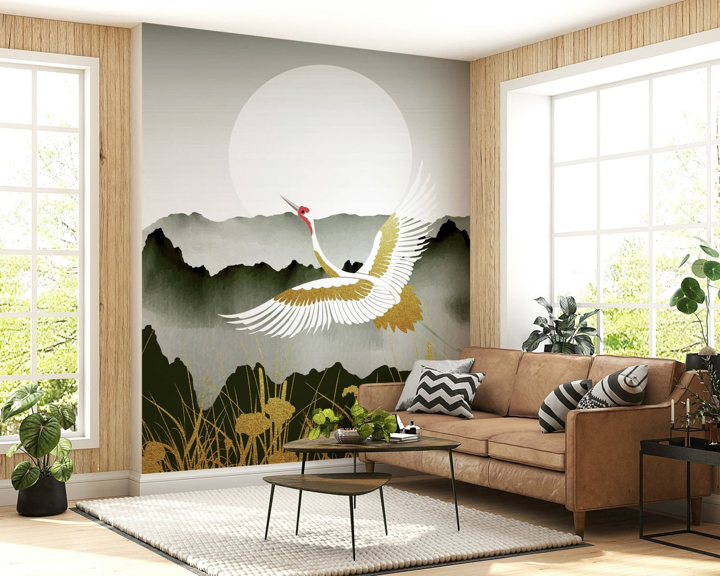 Golden sunrise wallpaper for a professional home office feature wall.