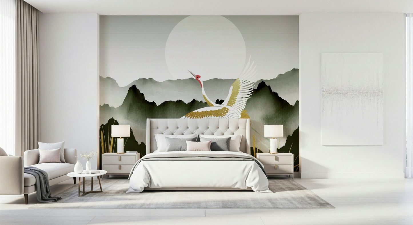 Crane's Golden Dawn Wall Mural used as a hallway focal point wallpaper.