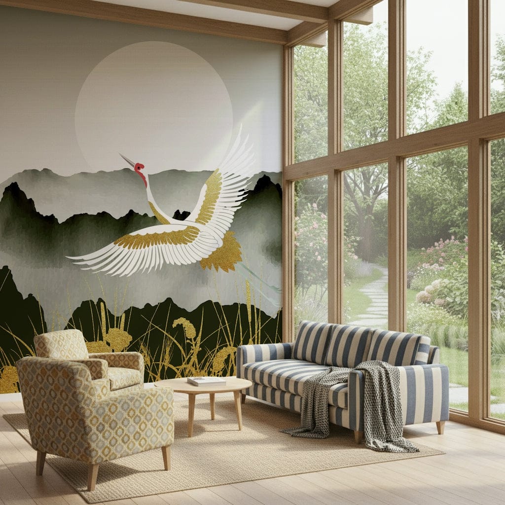 Crane's Golden Dawn Wall Mural for a sophisticated guest suite wallpaper.
