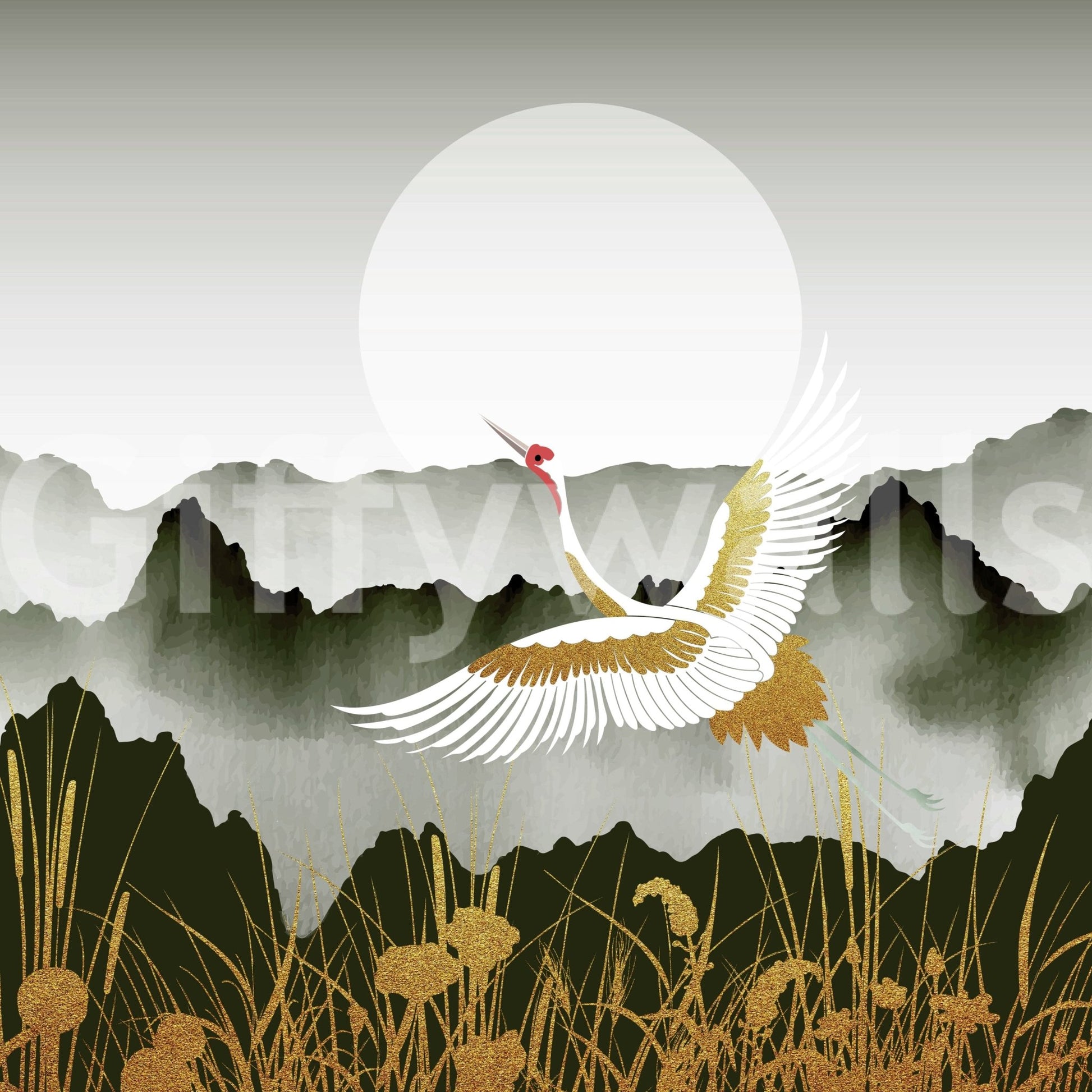 Nature inspired wall mural with a golden sky for a peaceful home.