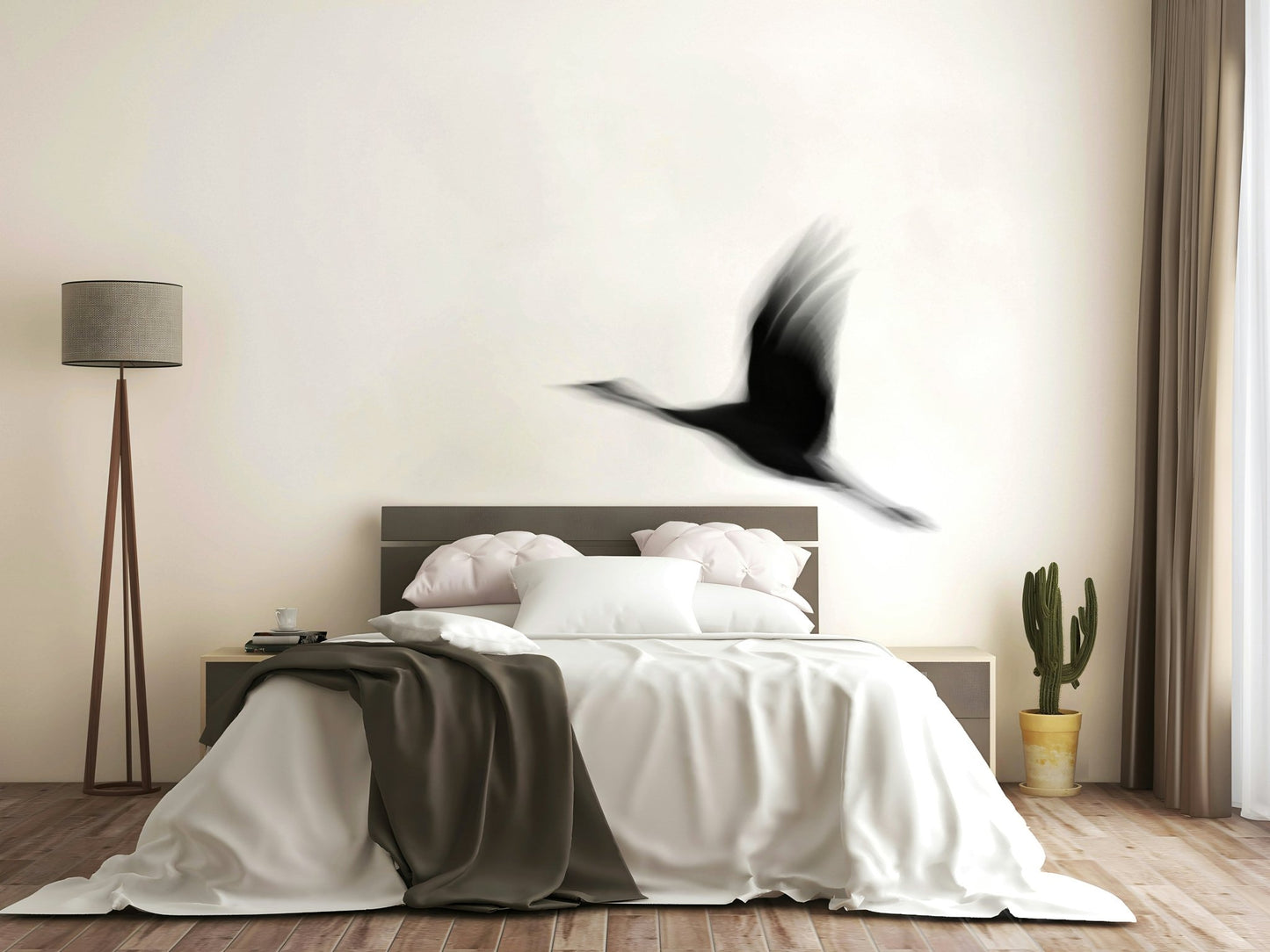 A beautiful serene crane wallpaper mural for a modern home., GD4854