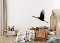 A graceful subtle bird wall mural in cool, natural tones., GD4854
