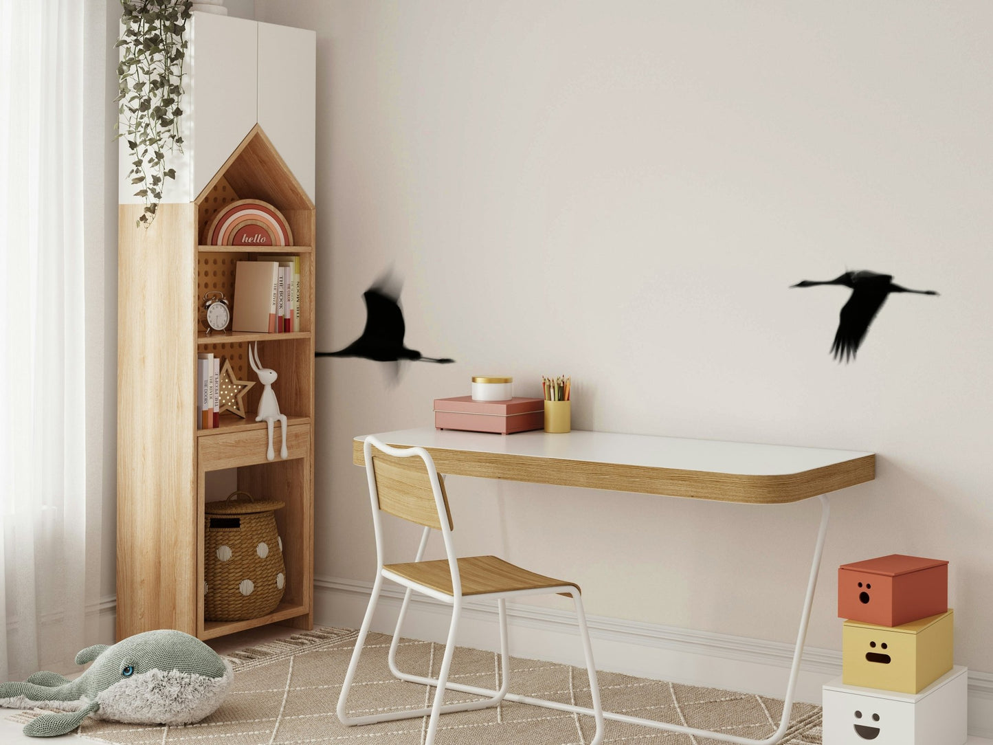An artistic elegant crane mural on minimalist wallpaper., GD4855