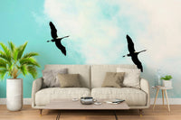 A graceful subtle bird wall mural in cool, natural tones., GD4852