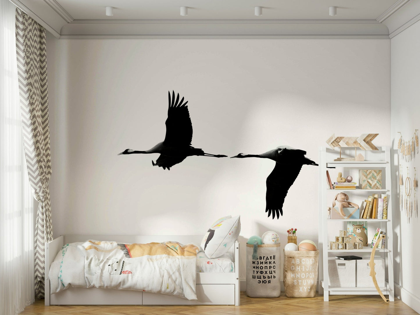 A peaceful Asian-inspired mural on decorative wallpaper., GD4778