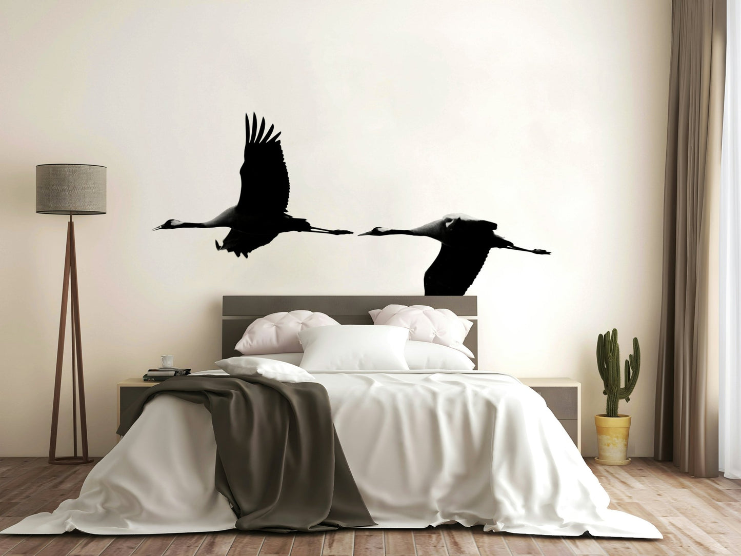 An artistic elegant crane mural on minimalist wallpaper., GD4778