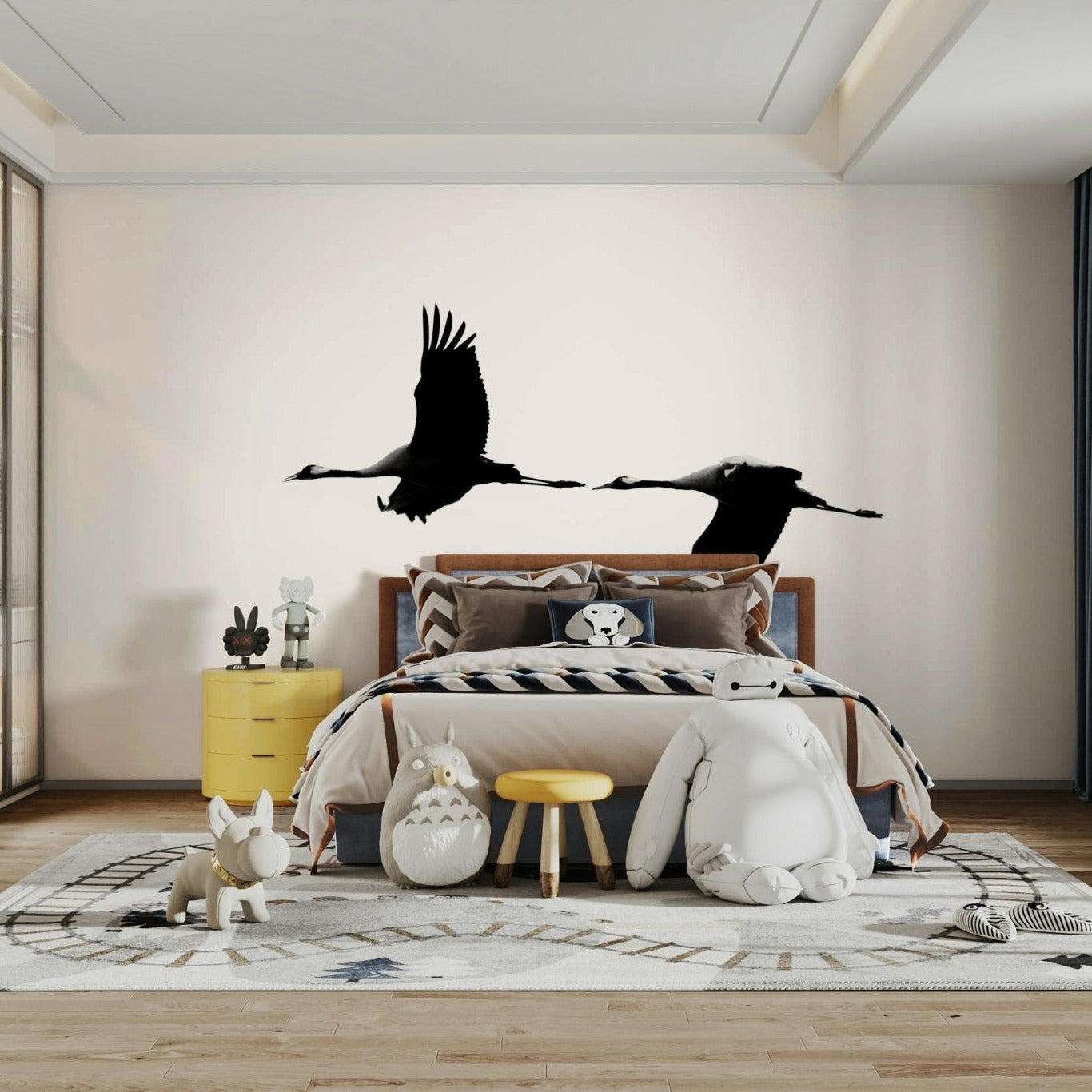 A calming serene bird wallpaper mural that defines a space., GD4778