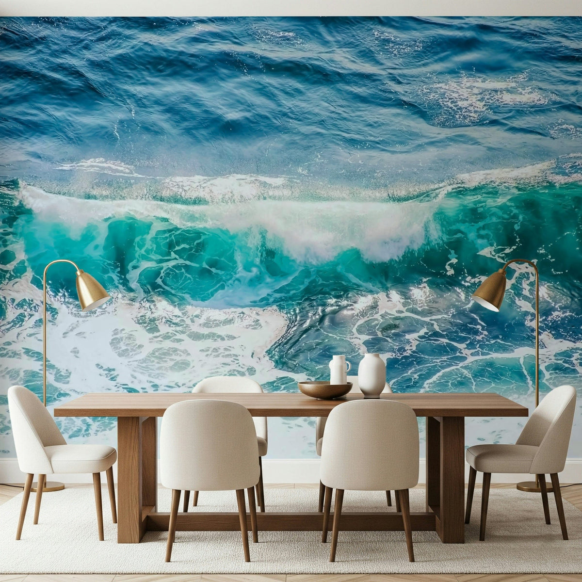 Crashing Teal Wall Mural with powerful ocean waves GD7329
