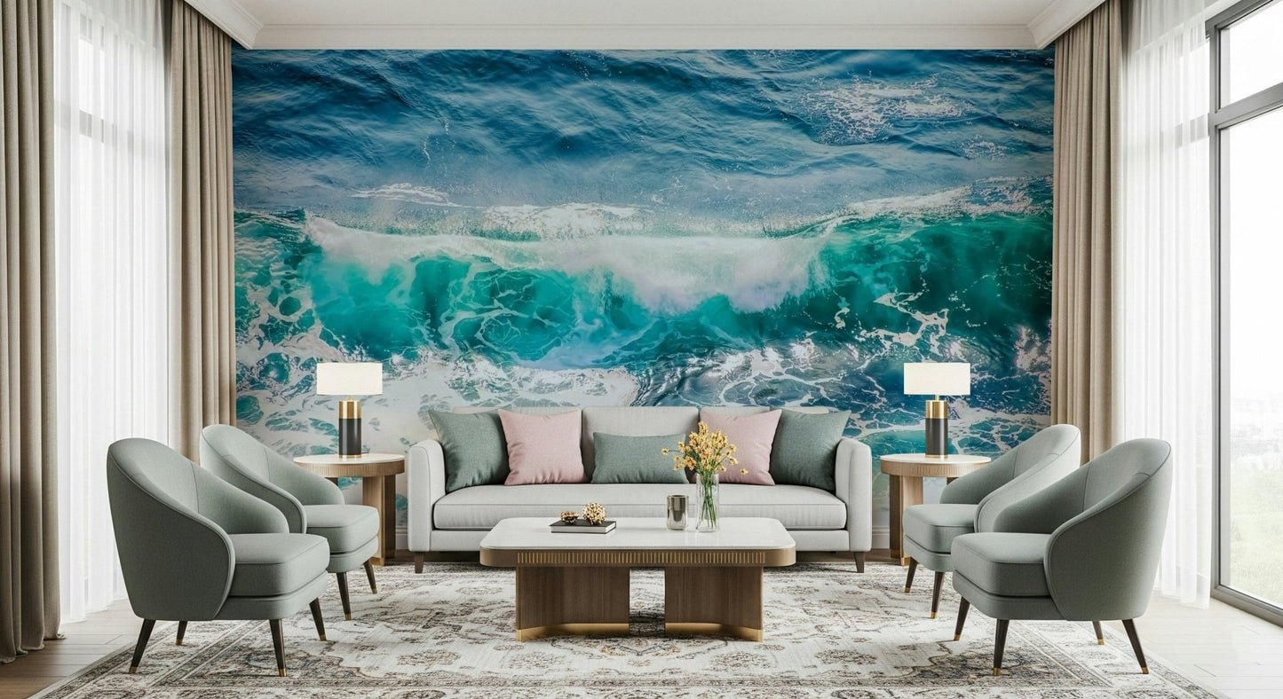 Crashing Teal Wall Mural
