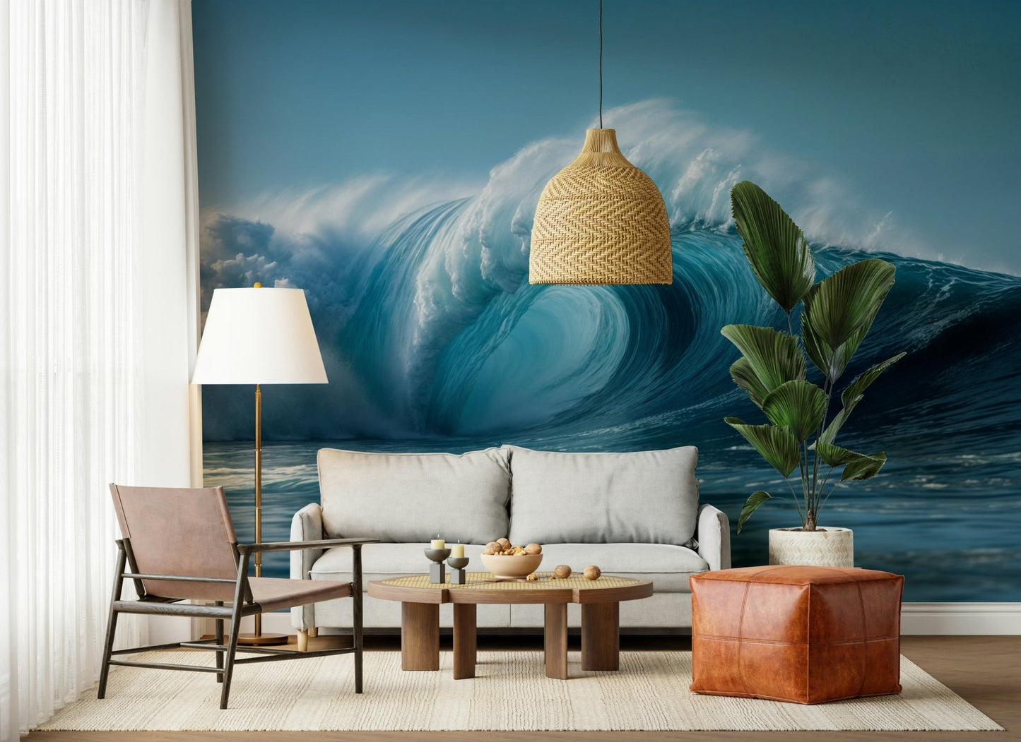 Majestic Crashing Tide wall mural captures powerful blue surf.