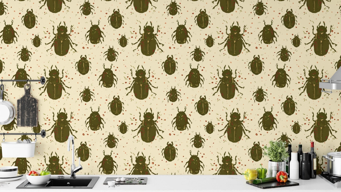 Sophisticated beetle design mural for modern wall decor.
