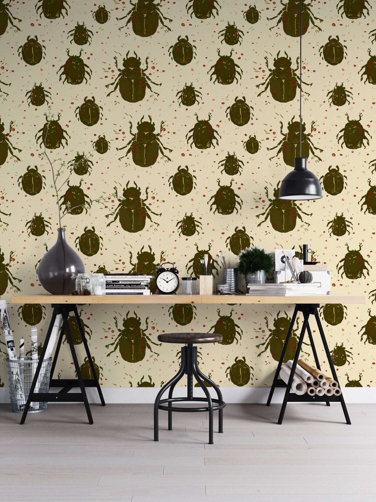 Playful crawling beetles wallpaper for creative and fun interiors. RNM22
