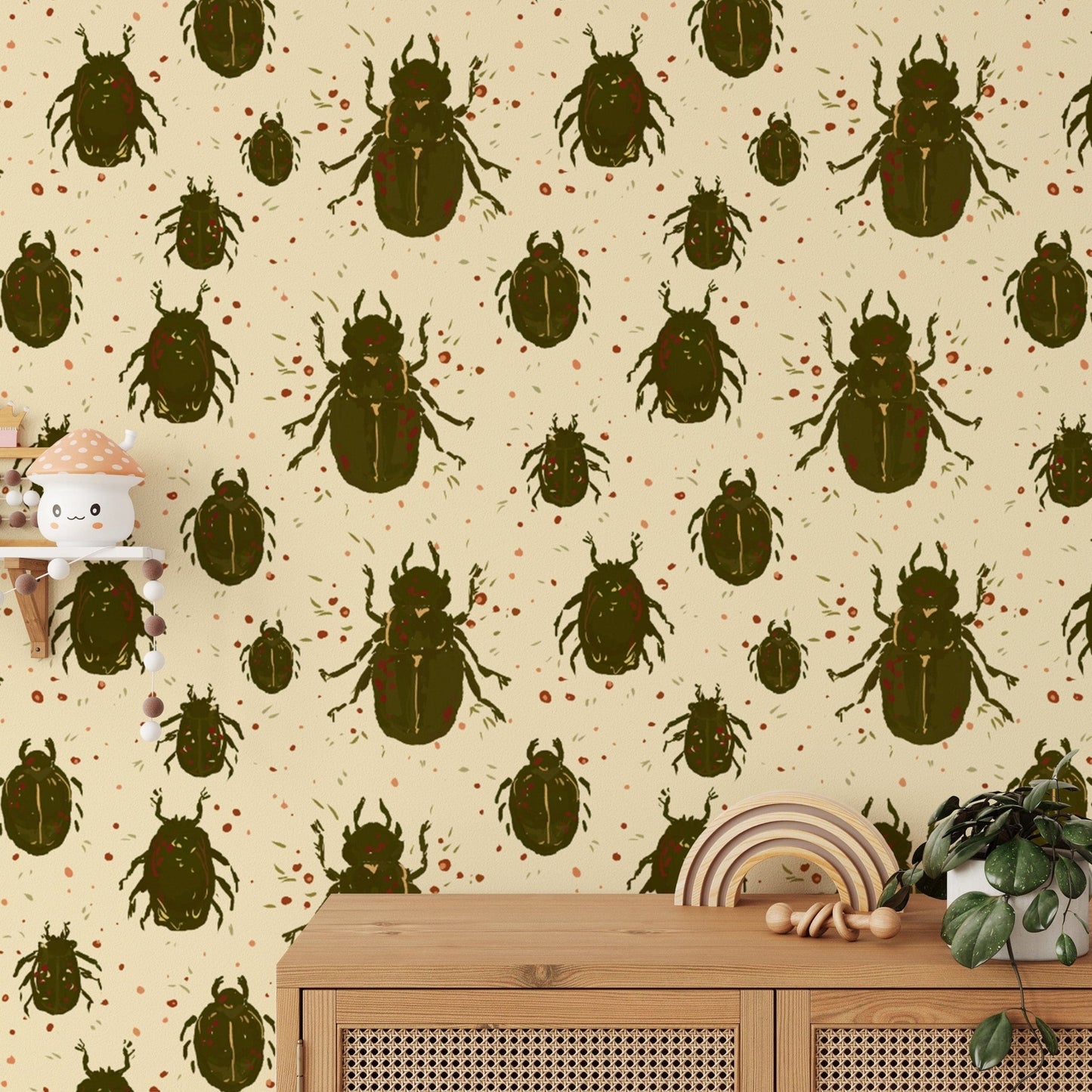 Unique crawling beetles wallpaper mural for bold, artistic walls. RNM22
