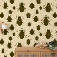 Unique crawling beetles wallpaper mural for bold, artistic walls. RNM22
