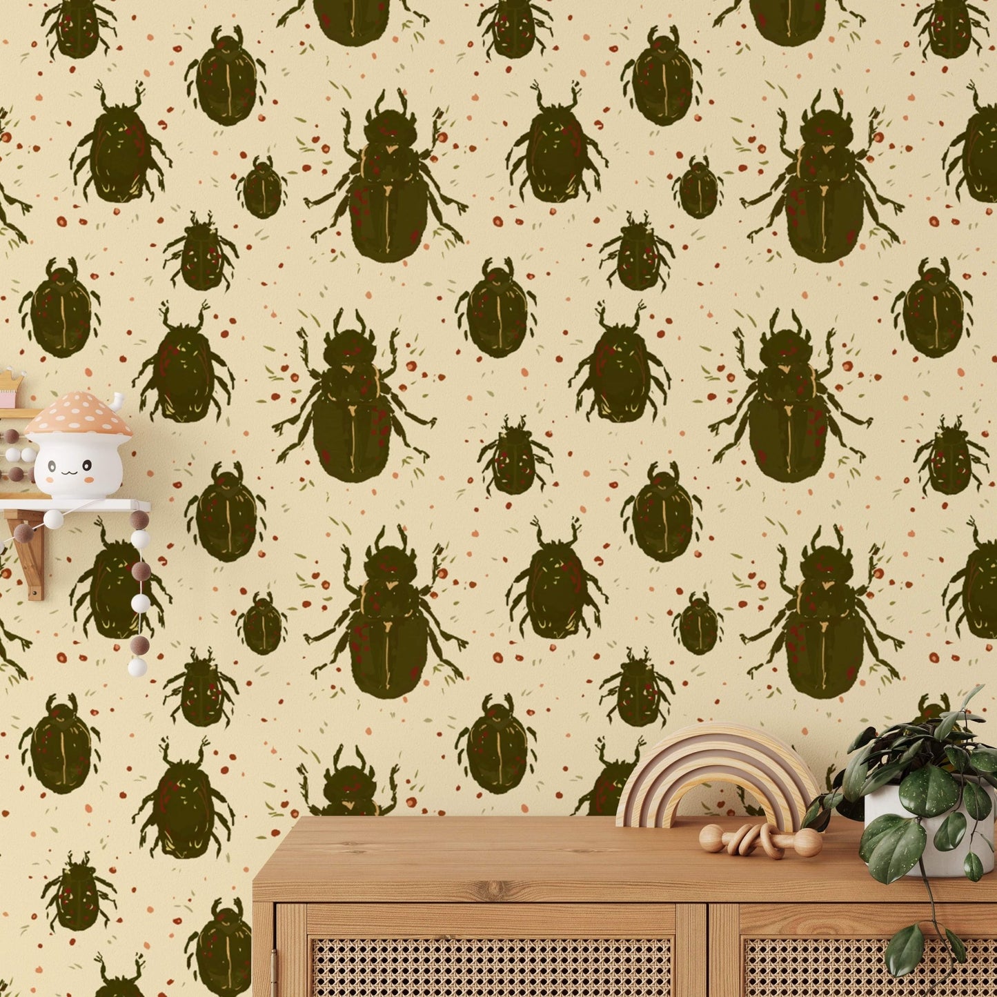Crawling beetles wallpaper for a whimsical and edgy statement. RNM22
