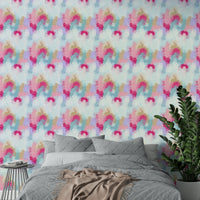 A fun crayon stroke mural in a living room.

