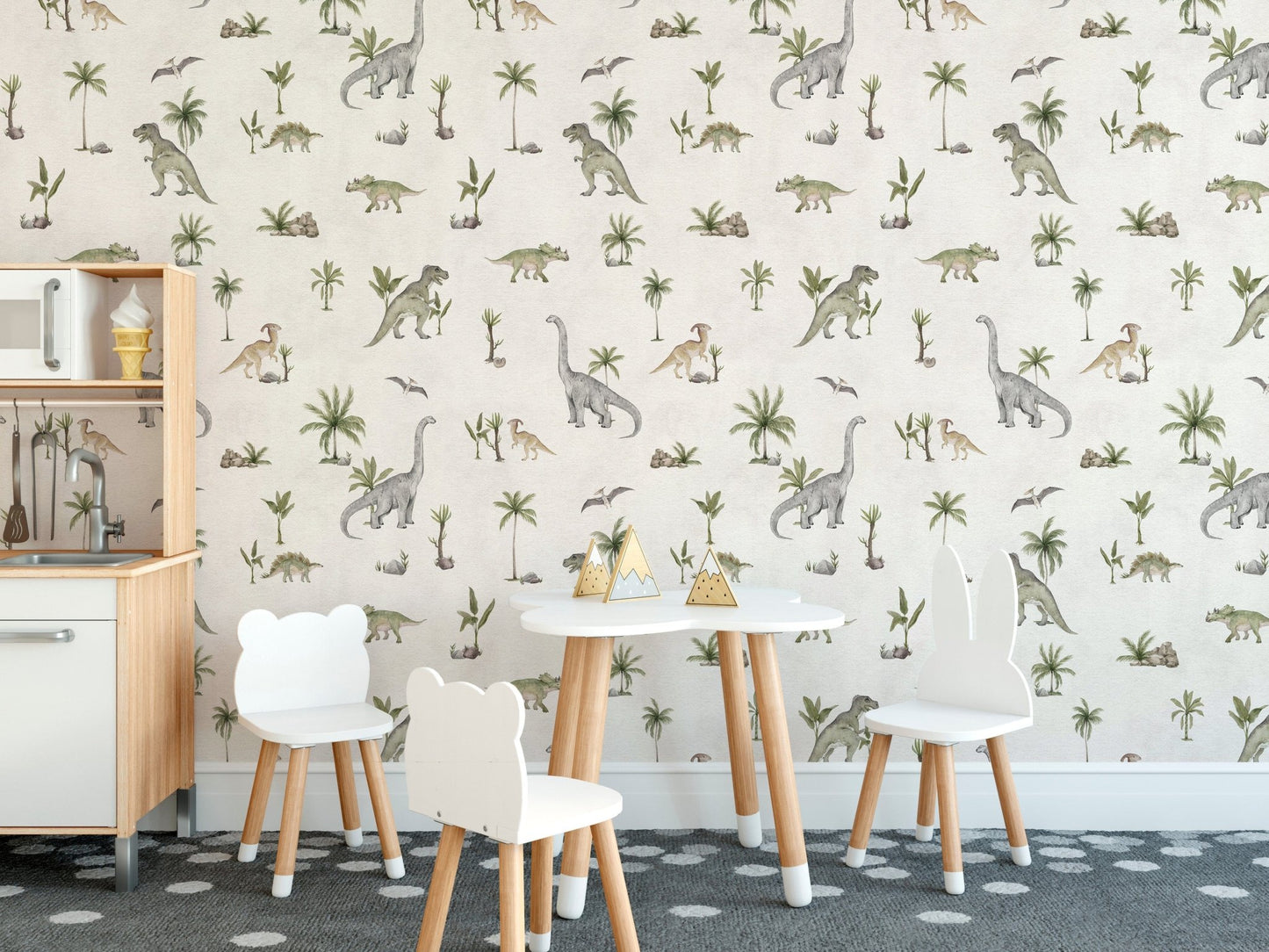 Prehistoric dinosaur wallpaper in beige
