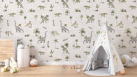 Cream beige dinosaur wallpaper for kids
