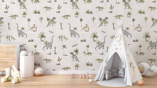 Cream beige dinosaur wallpaper for kids
 KB84