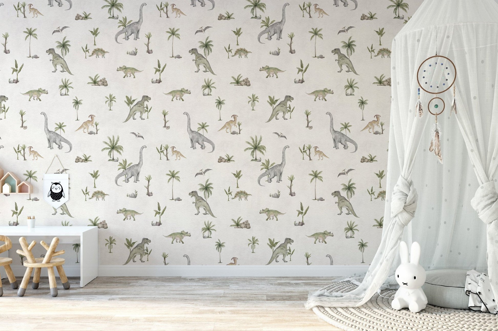 Hand-painted dinosaur wallpaper design
