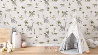 Cream beige dinosaur wallpaper for kids
