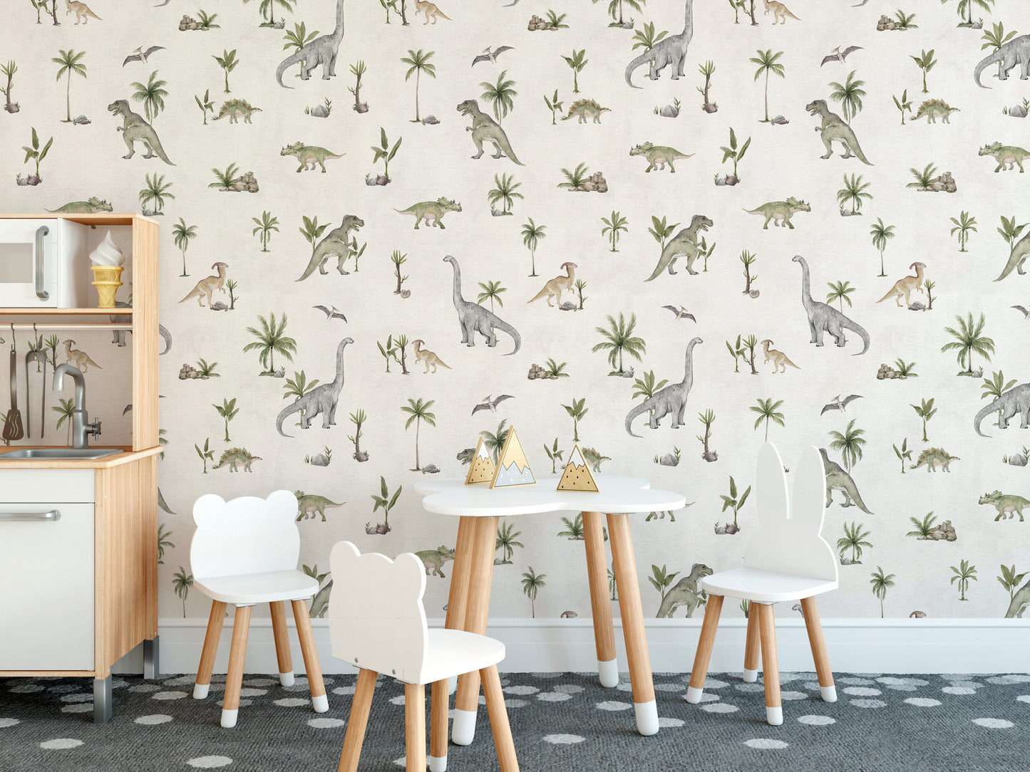 Prehistoric dinosaur wallpaper in beige
