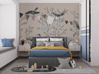 Cream Color Crane Birds on the Vintage Tree Wallpaper Mural - Giffywalls
